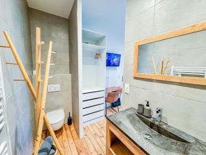 a bathroom with a sink and a toilet at Grand appartement avec jacuzzi et jardin in Clermont-Ferrand +15 photos