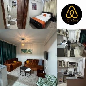 a collage of photos of a hotel room at Kj suites in Meru