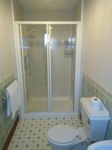 a bathroom with a shower and a toilet and a sink at Collin Hill House in Castle Douglas +20 photos