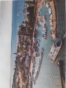 an aerial view of a harbor with boats in the water at Ferienwohnung Engel in Romanshorn