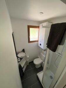 a small bathroom with a toilet and a sink at Clos Briard - Calme & paisible près Disney & Paris in La Houssaye-en-Brie