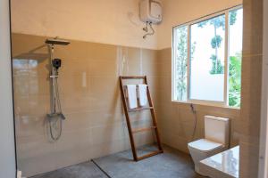 a bathroom with a shower and a toilet and a window at AnuBi Nest Ella in Ella