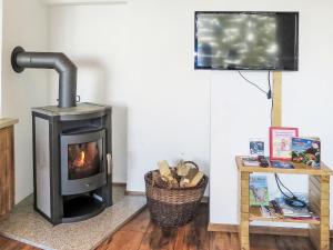 a fireplace in a living room with a television at Apartment Daniel by Interhome in Hollersbach im Pinzgau