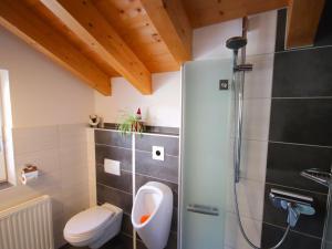 a bathroom with a shower with a toilet and a sink at Holiday Home Bergblick by Interhome in Kappl