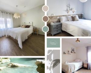 a collage of pictures of a bedroom with two beds at Guara VIVA Abiego in Abiego