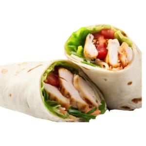 a burrito with chicken and vegetables in it at Carlo Creek Cabins in McKinley Park +110 photos