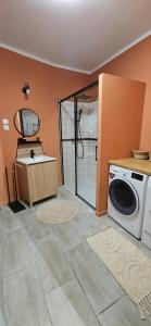 a laundry room with a washing machine and a washer at Gite Les 4 Moustaches in Bourbourg +18 photos