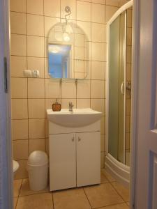 a bathroom with a sink and a mirror at Męcikówka in Szczyrk