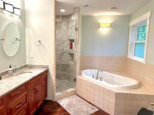 a bathroom with a tub and a sink and a shower at Large ocean view family retreat in Comox