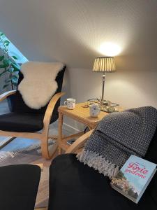 a living room with a table and a chair at Nygaard B&B in Nørre Nebel +39 photos