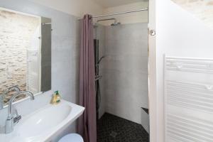 a bathroom with a sink and a shower at L'Abeille bleue in Cheillé +6 photos