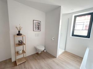 a bathroom with a toilet and a window at Ferienwohnung La Bohème in Bad Königshofen im Grabfeld +18 photos