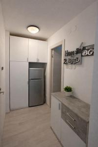 a kitchen with a refrigerator and a counter top at Urban Nest Nova Gorica in Nova Gorica
