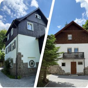 two pictures of a house and a building at Pod Jeleńcem willa i dom z widokiem na Śnieżkę blisko Wang in Karpacz