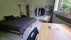 a bedroom with a bed and a desk and a table at Geneva House M in Ferney-Voltaire