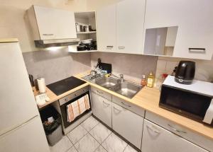 a small kitchen with a sink and a microwave at Geneva House M in Ferney-Voltaire