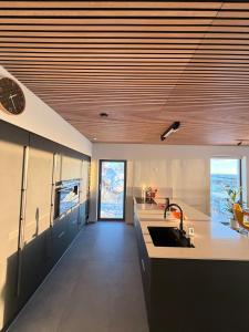a kitchen with a sink and a counter top at Lofoten Viewpoint 13 in Vestvågøya