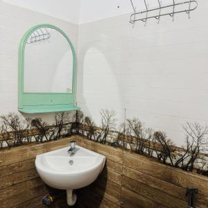 a bathroom with a sink and a mirror at Nathalie Villa in Anuradhapura