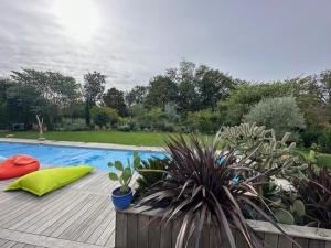 a swimming pool in a yard with plants at Alice's Studio and Oasis in Poitiers