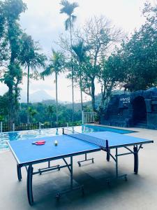 a ping pong table in front of a swimming pool at Hayashi Resort in Meppādi