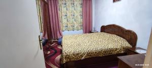 a bedroom with a bed with a leopard print blanket at Wohnung in der Ruhr Witten in Witten