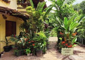 a garden in front of a house with plants at Refúgio na Mata in Lençóis