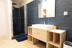 a bathroom with a sink and a shower at L'As d'Aubert - 8 pers - Centre in Arras