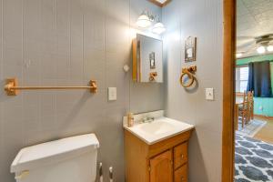 a bathroom with a toilet and a sink and a mirror at Couple’s Retreat w/ Dock Access on Lake Eufaula! in Georgetown +16 photos