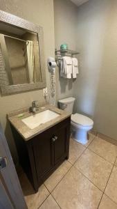 a bathroom with a sink and a toilet and a mirror at Western Lodge Phoenix Airport/Downtown in Phoenix +12 photos