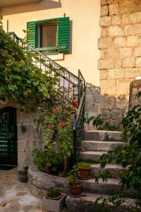 a set of stairs with plants and a window at Holiday Home Alegra in Podgora