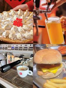 two pictures of a sandwich and a glass of beer at Lakeside Inn in Guilin