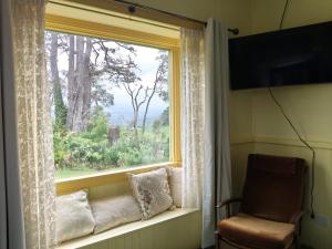 a window with a chair and a window sill with a window seat at Fernbrook Lodge in Dorrigo