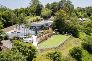 an aerial view of a house with a garden at Monty's House in Montville