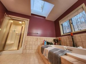 a bathroom with a shower and a tub and a sink at Eagles Nest Mansion in Montgomery +146 photos