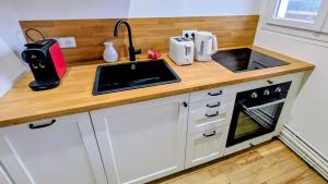 a kitchen with a counter top with a sink at Le Saint-Georges in Berck-sur-Mer