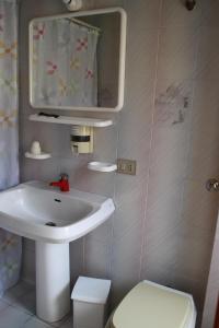 a bathroom with a sink and a toilet and a mirror at Hotel Europa in Vittoria