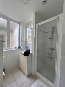 a bathroom with a shower and a sink at Le Petit Cocon de Pleyben in Pleyben +36 photos