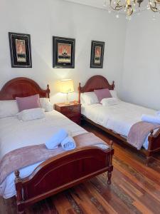a bedroom with two beds and a lamp in it at Baketxea, 8 PAX, Jardín, BARBACOA y Merendero in Elvillar