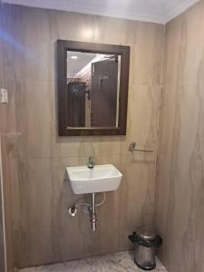 a bathroom with a sink and a mirror on the wall at Coromandel Suites in Chennai +31 photos