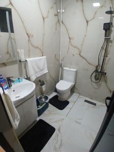 a bathroom with a toilet and a sink and a shower at Eghipatrush Guesthouse in Aparan