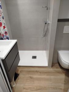 a bathroom with a shower with a sink and a toilet at le victoire in Fréjus