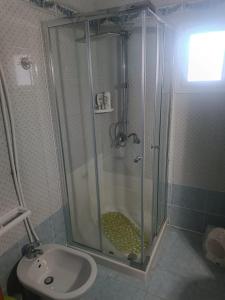 a shower in a bathroom with a toilet and a sink at Green Island Apartment in Procida