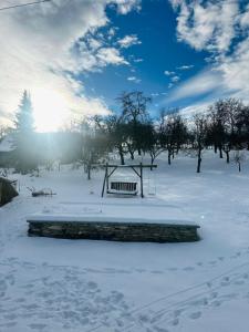 a bench in a park covered in snow at Kuca za odmor ViP in Kremna