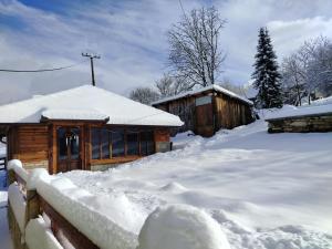 a cabin covered in snow with a pile of snow at Kuca za odmor ViP in Kremna