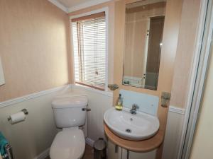 a small bathroom with a toilet and a sink at Rhosgranog Caravan in Haverfordwest +10 photos