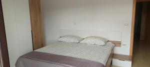 a small room with a bed with two pillows at apartma Kiana in Šempeter pri Gorici
