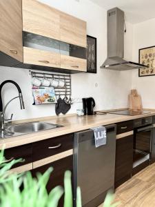 a kitchen with a sink and a dishwasher at City Flair by Zirwick Apartment in Weiden +19 photos