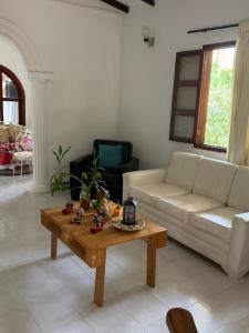 a living room with a couch and a coffee table at ecopolis birds lodge in El Queremal