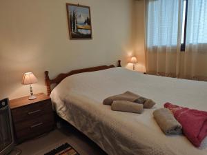 a bedroom with a bed with two pillows on it at Mountain View 2BR House with Garden & Free Parking Ioannis Ylation Saranti in Nicosia