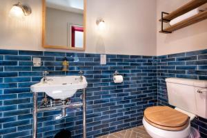a bathroom with a toilet and a sink at Ty'n Llan- tafarn gymunedol- community pub in Llandwrog